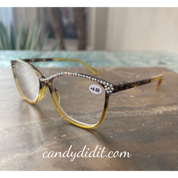 NWT Candy Did It! Handmade Amber & Black Crystal Bling Reader Glasses 4.00 STG - Picture 4 of 8